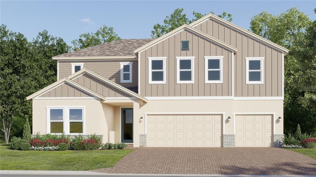 Front exterior of a new home in Bridgewalk, St. Cloud, FL, highlighting curb appeal (Image 1). Front exterior of a new home in Bridgewalk, St. Cloud, FL, highlighting curb appeal (Image 1).