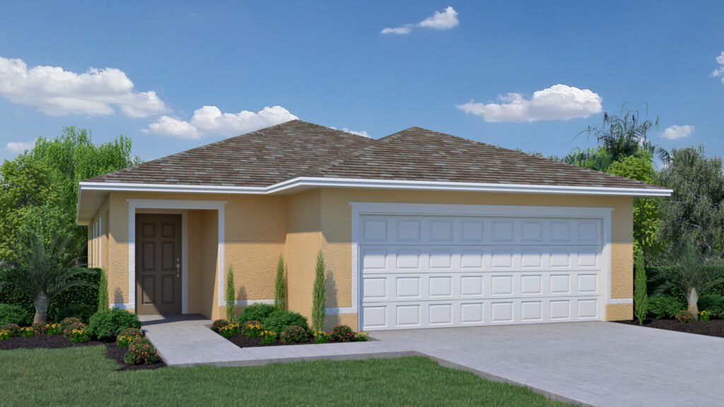 Front exterior of a new home in Richmond Cove, Palm Bay, FL, highlighting curb appeal (Image 1). Front exterior of a new home in Richmond Cove, Palm Bay, FL, highlighting curb appeal (Image 1).