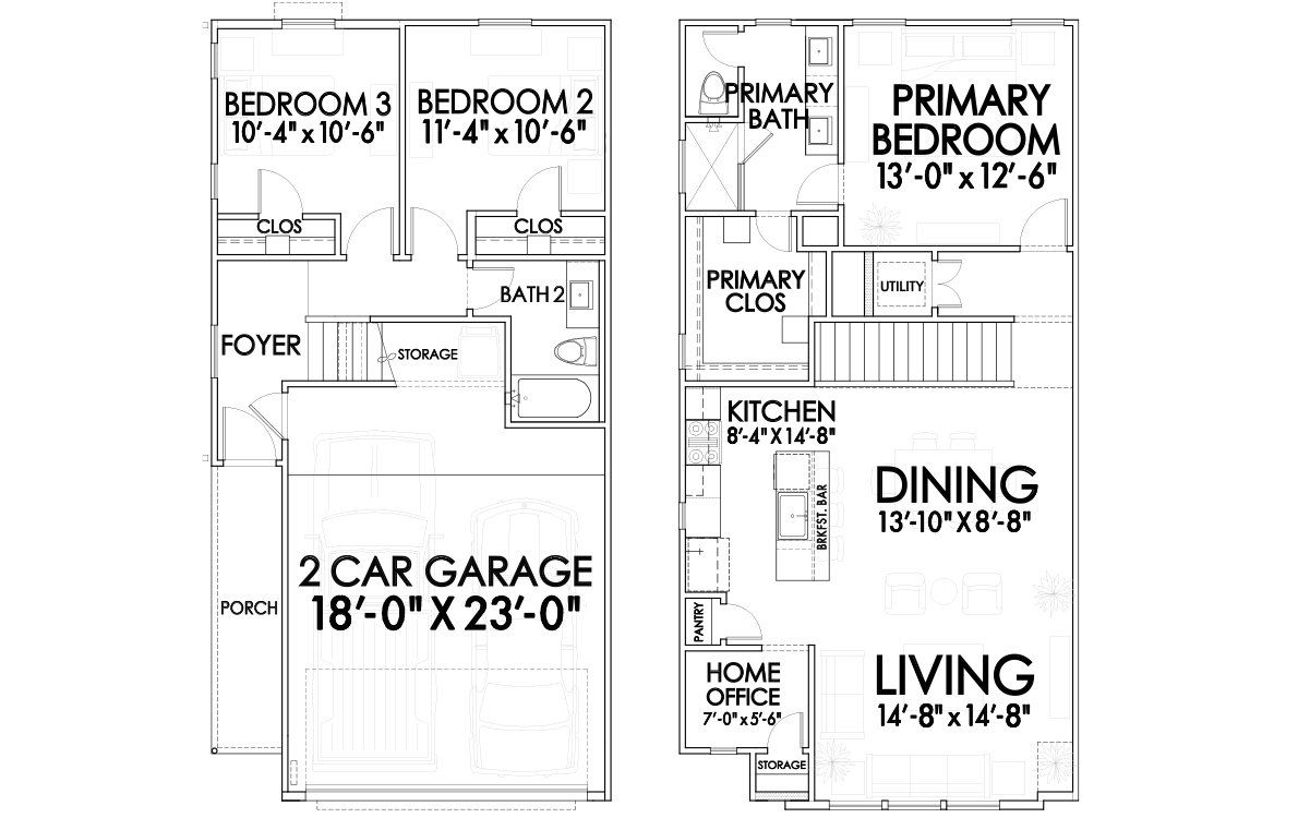 2D floor plan layout for the 9293 by CitySide Homes in Fulton Crossing, Houston, TX (Image 1).