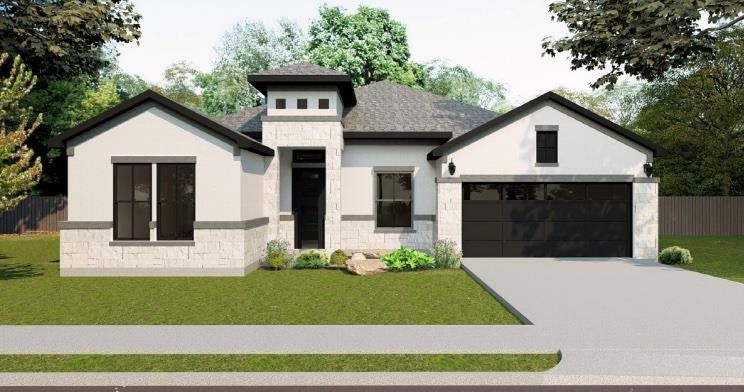 A striking modern facade with clean lines and contrasting textures welcomes you home. A striking modern facade with clean lines and contrasting textures welcomes you home.
