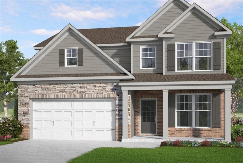 Front exterior of a new home in Paces Estates, Lithia Springs, GA, highlighting curb appeal (Image 1). Front exterior of a new home in Paces Estates, Lithia Springs, GA, highlighting curb appeal (Image 1).