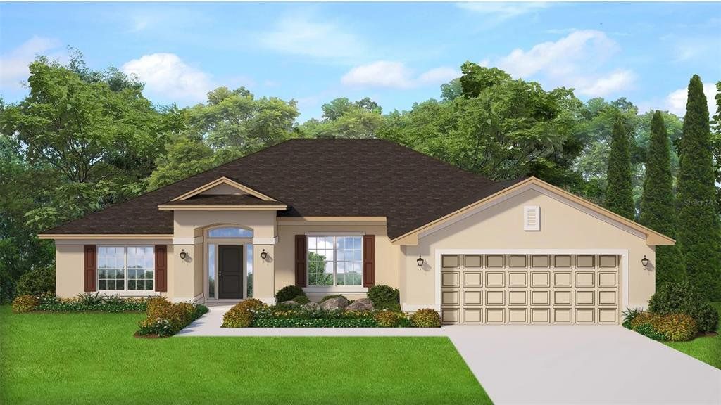 Front exterior of a new home in Royal Highlands, Weeki Wachee, FL, highlighting curb appeal (Image 1). Front exterior of a new home in Royal Highlands, Weeki Wachee, FL, highlighting curb appeal (Image 1).
