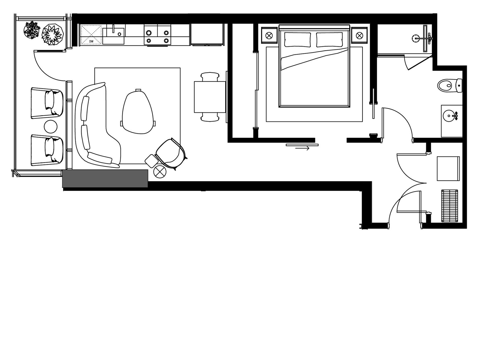 2D floor plan layout for the A1WS by Urbanspace Development in The Modern Austin Residences, Austin, TX (Image 1). 2D floor plan layout for the A1WS by Urbanspace Development in The Modern Austin Residences, Austin, TX (Image 1).
