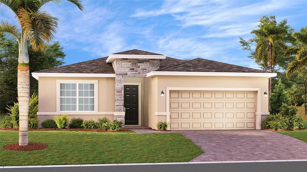 Front exterior of a new home in Bridgewalk, St. Cloud, FL, highlighting curb appeal (Image 1). Front exterior of a new home in Bridgewalk, St. Cloud, FL, highlighting curb appeal (Image 1).