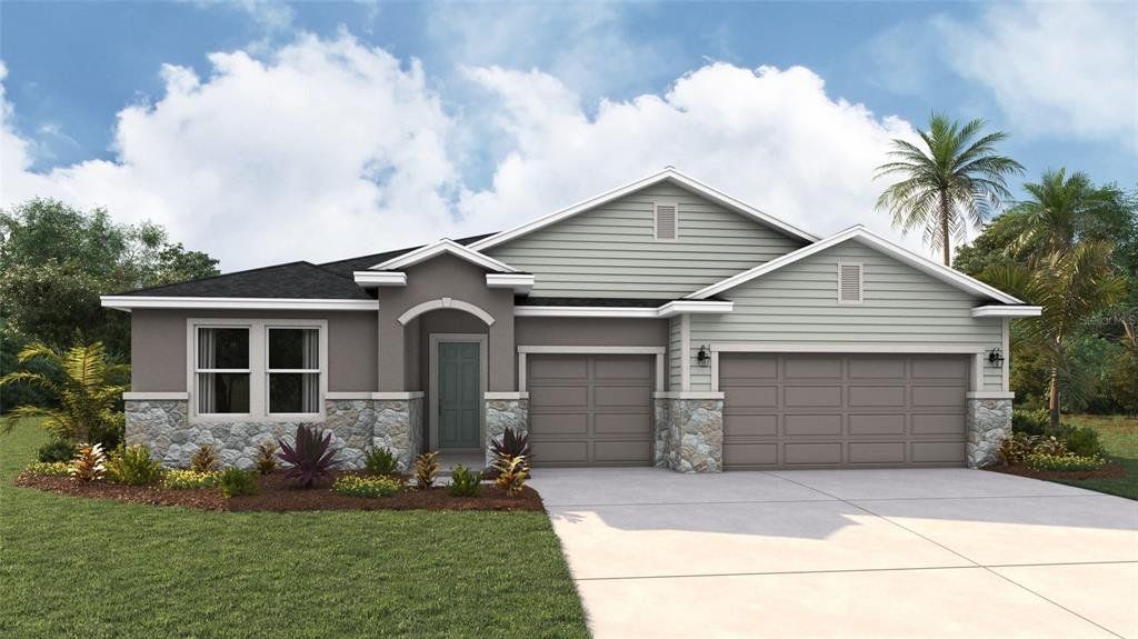 Front exterior of a new home in Oakfield Trails, Parrish, FL, highlighting curb appeal (Image 1). Front exterior of a new home in Oakfield Trails, Parrish, FL, highlighting curb appeal (Image 1).