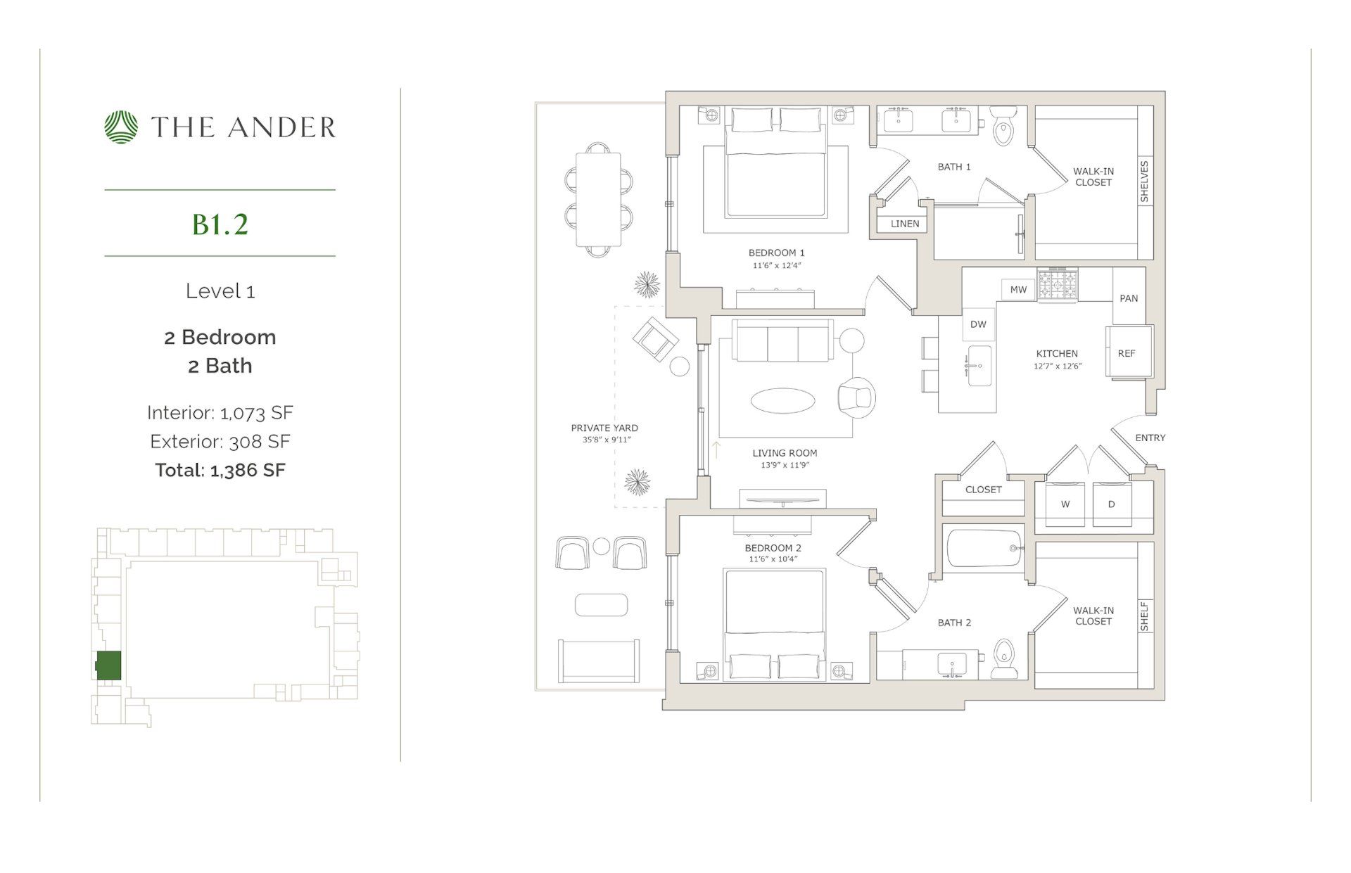 2D floor plan layout for the B1.2 by Ledgestone Development Group in The Ander, Austin, TX (Image 1).