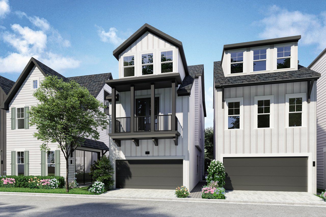 Front exterior of a new home in Timbergrove Green, Houston, TX, highlighting curb appeal (Image 1).