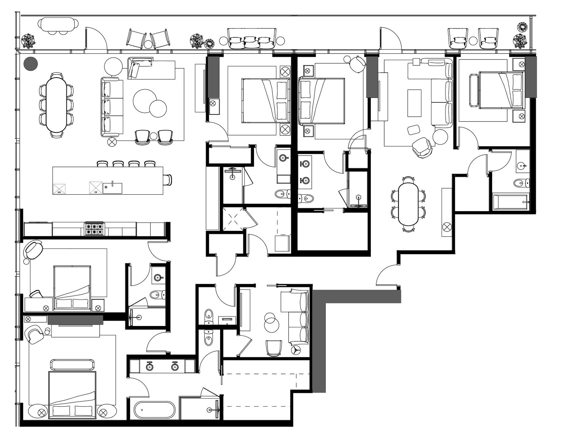 2D floor plan layout for the D1 by Urbanspace Development in The Modern Austin Residences, Austin, TX (Image 1). 2D floor plan layout for the D1 by Urbanspace Development in The Modern Austin Residences, Austin, TX (Image 1).