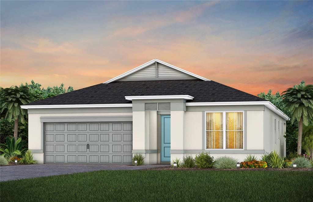 Front exterior of a new home in EverBe, Orlando, FL, highlighting curb appeal (Image 1). Front exterior of a new home in EverBe, Orlando, FL, highlighting curb appeal (Image 1).