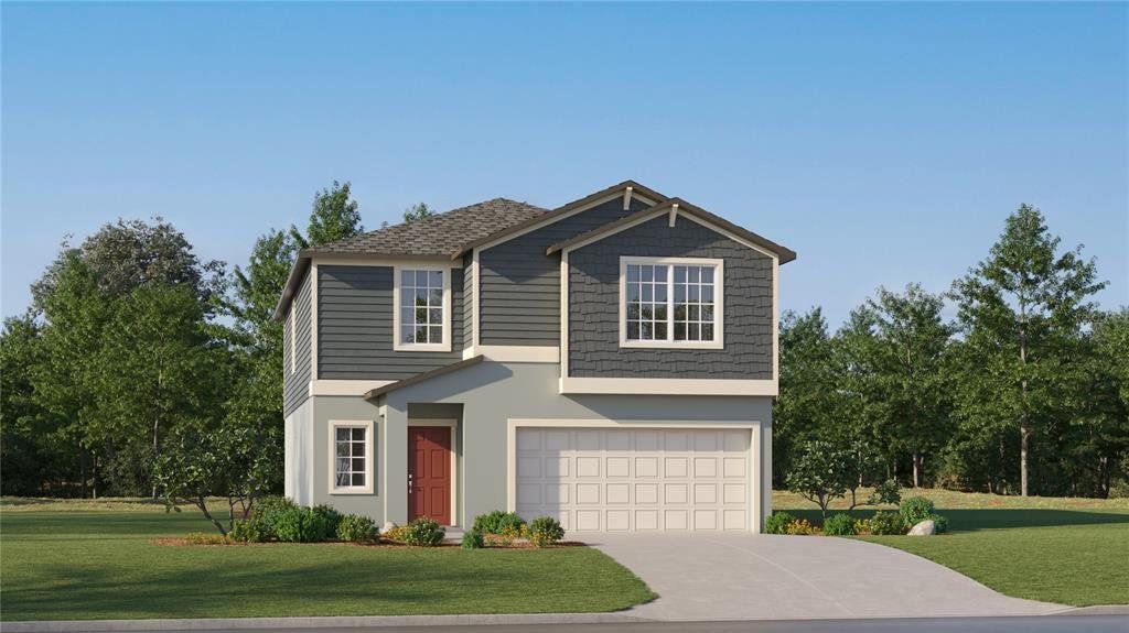 Front exterior of a new home in Angeline: The Manors, Land O' Lakes, FL, highlighting curb appeal (Image 1). Front exterior of a new home in Angeline: The Manors, Land O' Lakes, FL, highlighting curb appeal (Image 1).