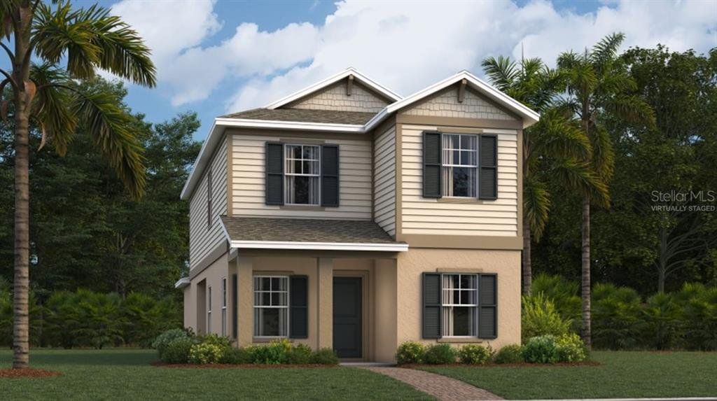 Front exterior of a new home in EverBe: Cottage Alley Collection, Orlando, FL, highlighting curb appeal (Image 1). Front exterior of a new home in EverBe: Cottage Alley Collection, Orlando, FL, highlighting curb appeal (Image 1).