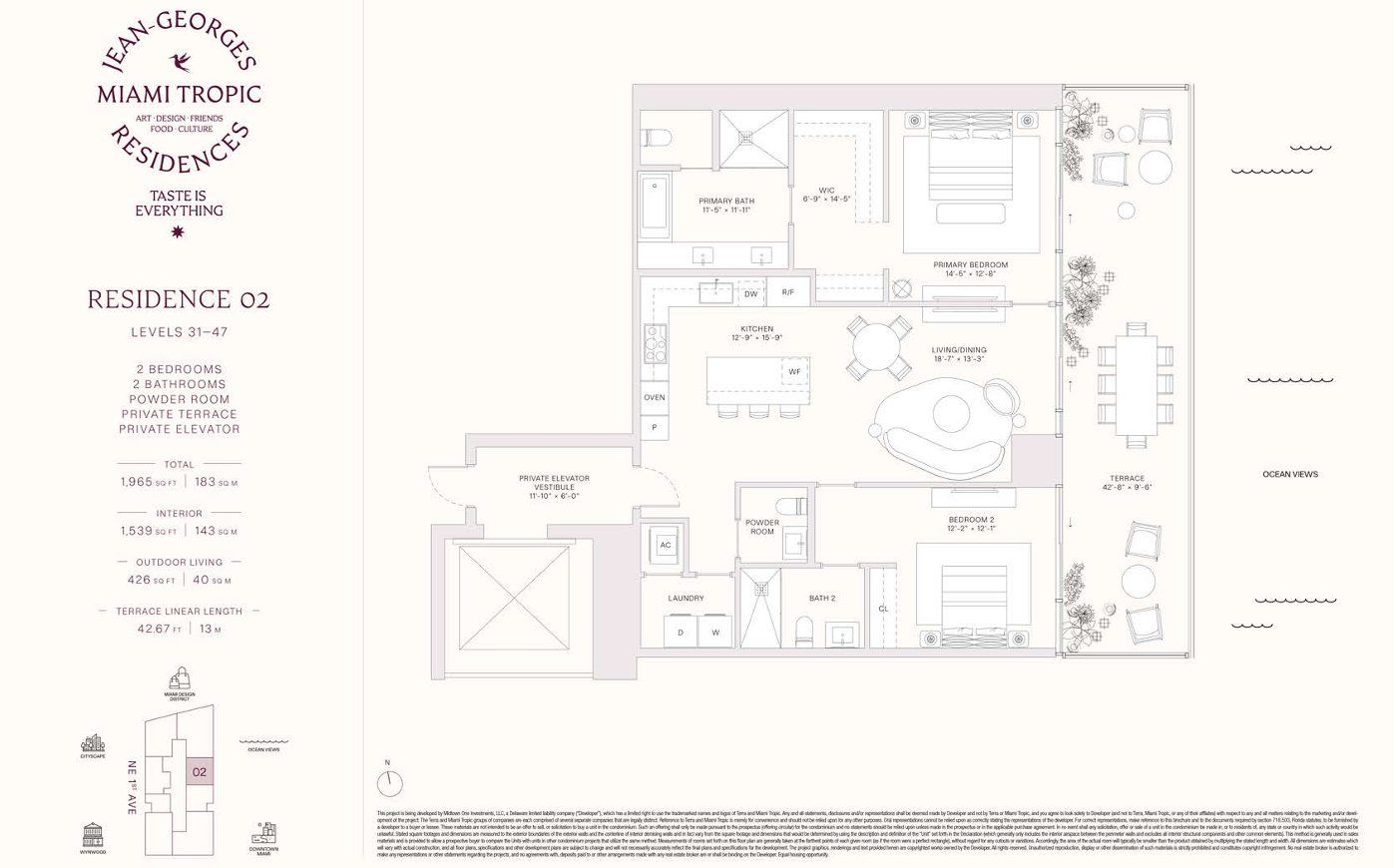 2D floor plan layout for the Residences 02 - Levels 31-47 by Terra Group in Miami Tropic, Miami, FL (Image 1).