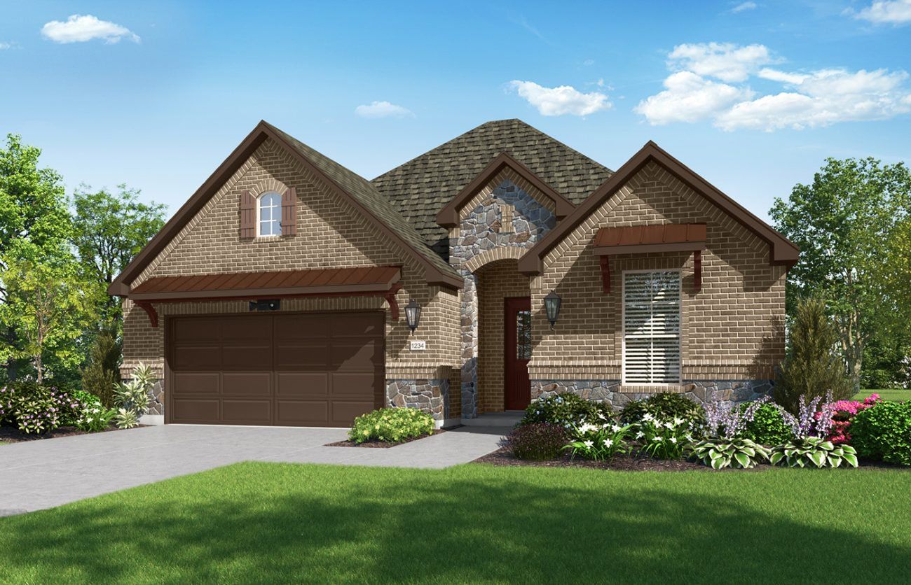 Front exterior of a new home in Ladera at The Reserve, Mansfield, TX, highlighting curb appeal (Image 1). Front exterior of a new home in Ladera at The Reserve, Mansfield, TX, highlighting curb appeal (Image 1).