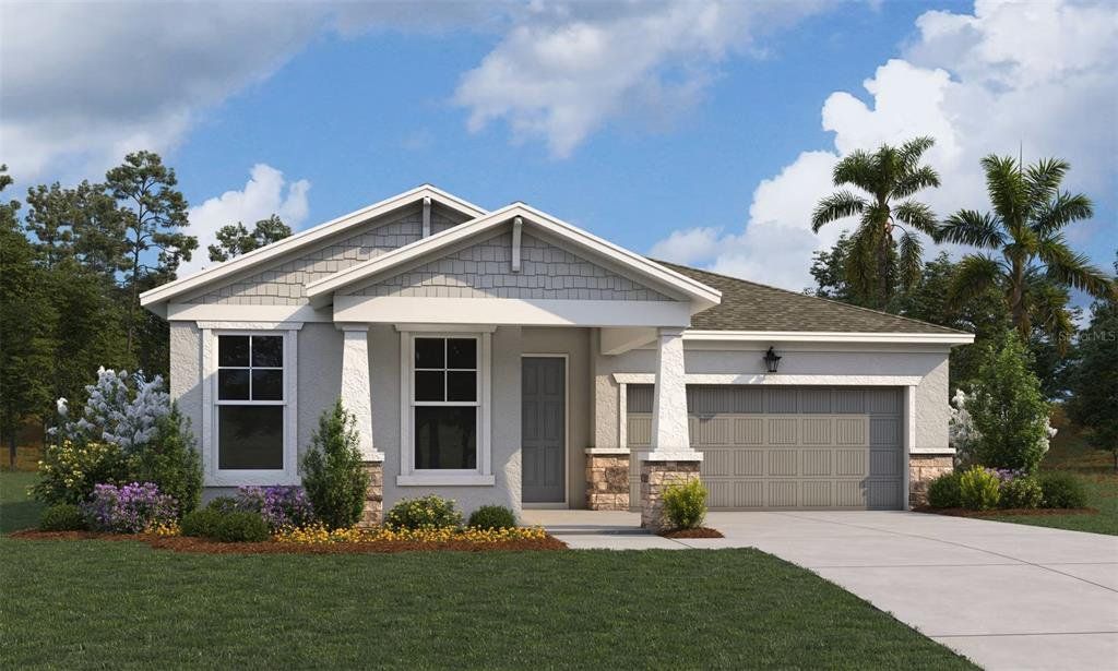 Front exterior of a new home in Creekside Run at Babcock Ranch, Punta Gorda, FL, highlighting curb appeal (Image 1). Front exterior of a new home in Creekside Run at Babcock Ranch, Punta Gorda, FL, highlighting curb appeal (Image 1).