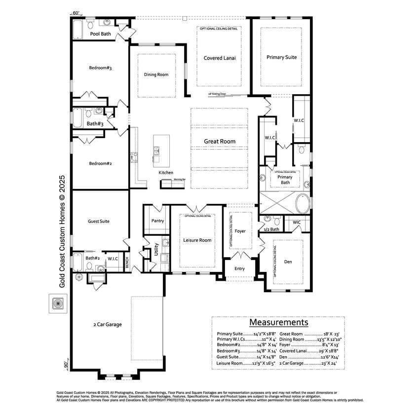 2D floor plan layout for the The Isabella II by Gold Coast Custom Homes in The Conservatory, Palm Coast, FL (Image 1).
