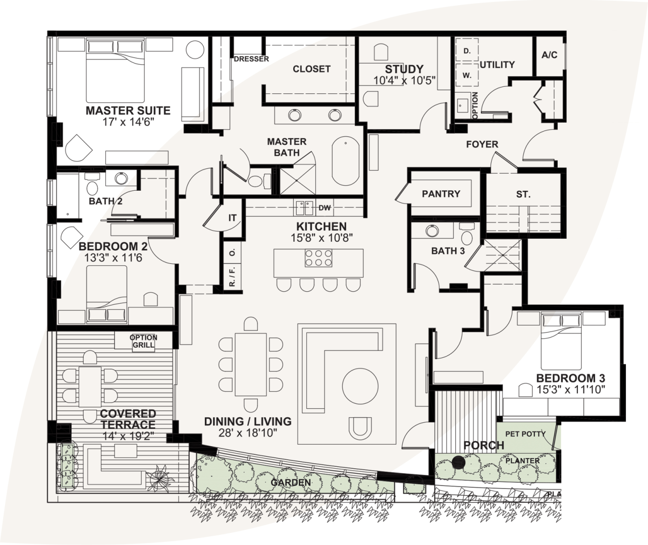 2D floor plan layout for the Fontaine by Citiscape in Mimosa Terrace, Houston, TX (Image 1).