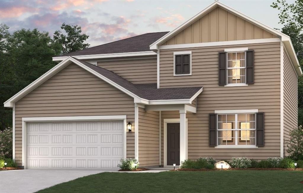 Front exterior of a new home in Ashley Falls, Douglasville, GA, highlighting curb appeal (Image 1). Front exterior of a new home in Ashley Falls, Douglasville, GA, highlighting curb appeal (Image 1).
