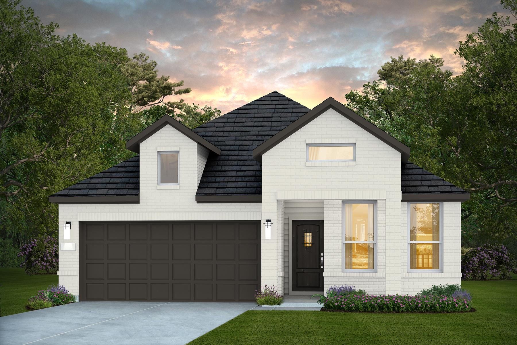 Front exterior of a new home in Kuempel Farms, Pflugerville, TX, highlighting curb appeal (Image 1). Front exterior of a new home in Kuempel Farms, Pflugerville, TX, highlighting curb appeal (Image 1).