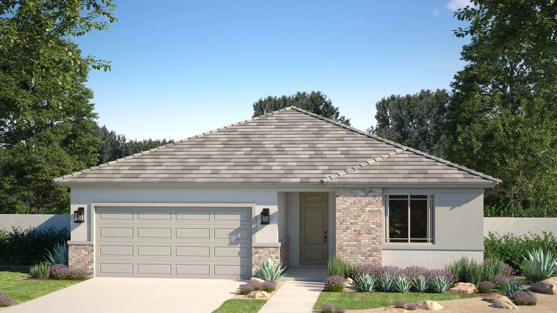 Front exterior of a new home in The Villages at North Copper Canyon, Surprise, AZ, highlighting curb appeal (Image 1). Front exterior of a new home in The Villages at North Copper Canyon, Surprise, AZ, highlighting curb appeal (Image 1).