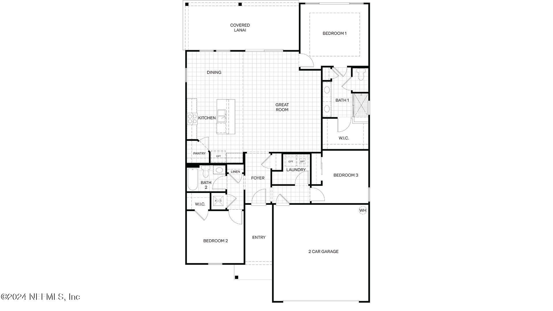 2D floor plan layout of this home in Freedom at Sawmill Branch, Palm Coast, FL (Image 1).