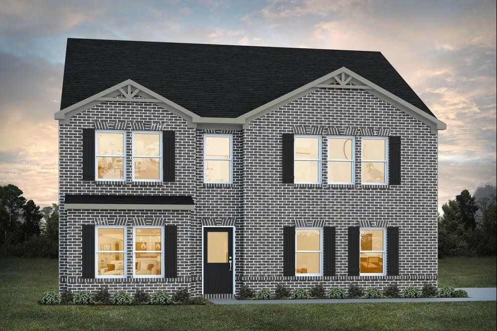 Front exterior of a new home in Creekbend Overlook, South Fulton, GA, highlighting curb appeal (Image 1). Front exterior of a new home in Creekbend Overlook, South Fulton, GA, highlighting curb appeal (Image 1).