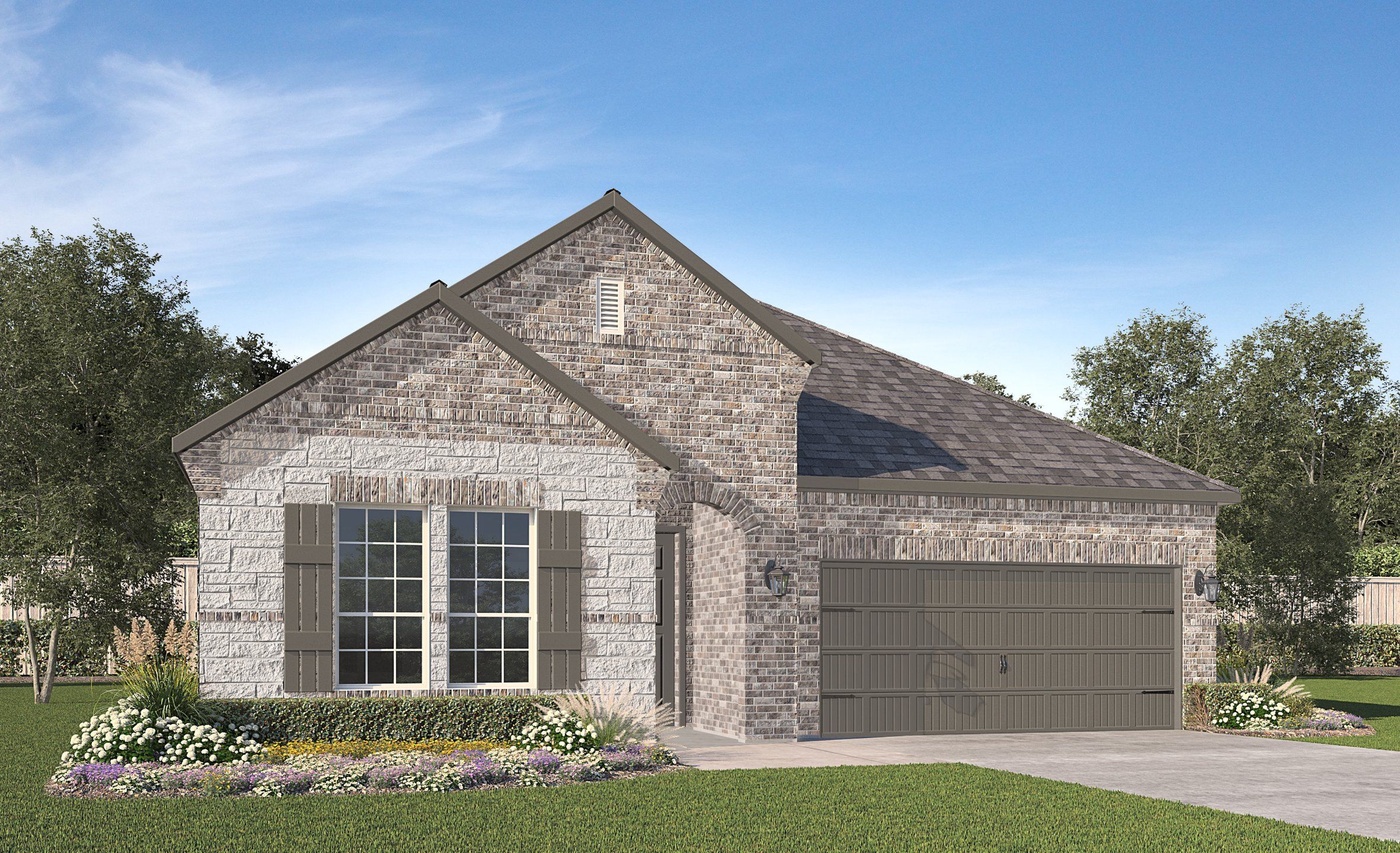 Representative exterior photo of a completed home built from the Akron II by Megatel Homes in Oak Creek, Leander, TX (Image 1). Representative exterior photo of a completed home built from the Akron II by Megatel Homes in Oak Creek, Leander, TX (Image 1).