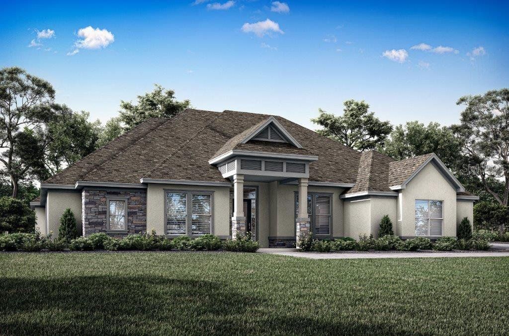 Front exterior of a new home in Bella Terra, Hudson, FL, highlighting curb appeal (Image 1). Front exterior of a new home in Bella Terra, Hudson, FL, highlighting curb appeal (Image 1).