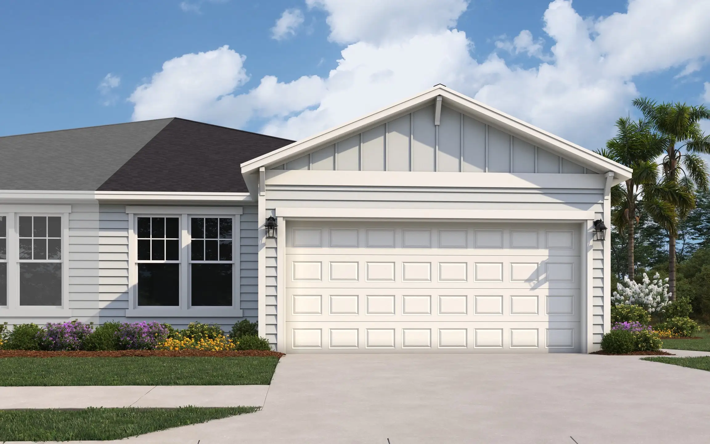 Front exterior of a new home in Seminole Trace, Palm Coast, FL, highlighting curb appeal (Image 1). Front exterior of a new home in Seminole Trace, Palm Coast, FL, highlighting curb appeal (Image 1).