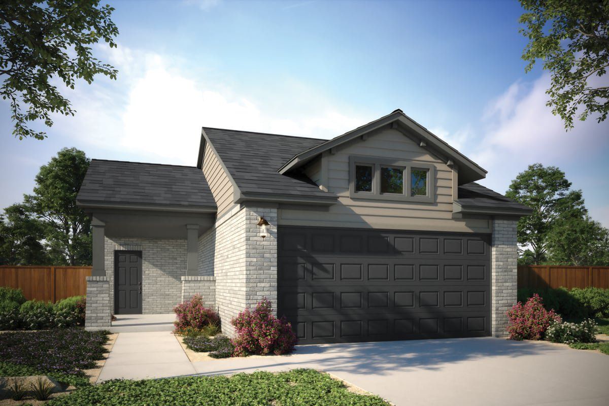 Front exterior of a new home in Crosswinds, Kyle, TX, highlighting curb appeal (Image 1). Front exterior of a new home in Crosswinds, Kyle, TX, highlighting curb appeal (Image 1).