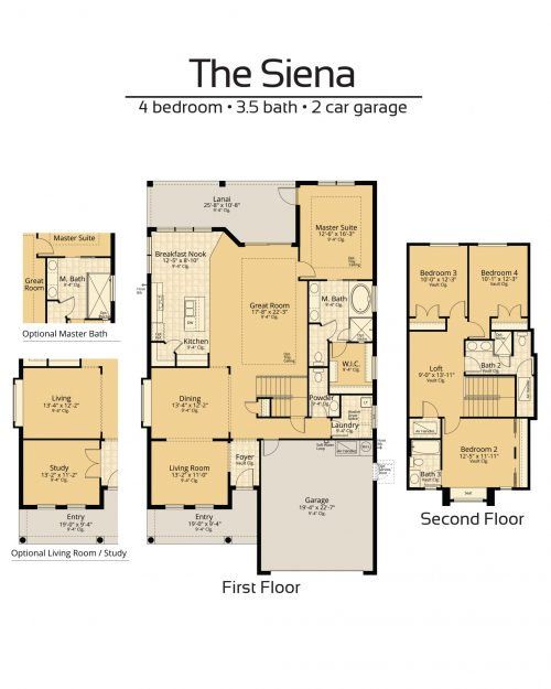 2D floor plan layout for the Siena by Vitale Homes in Royal Highlands, Brooksville, FL (Image 1).