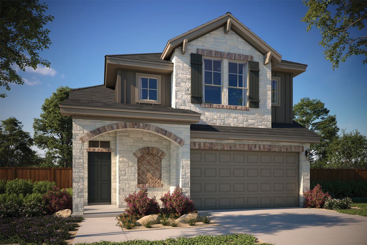 Front exterior of a new home in Foxfield, Austin, TX, highlighting curb appeal (Image 1). Front exterior of a new home in Foxfield, Austin, TX, highlighting curb appeal (Image 1).