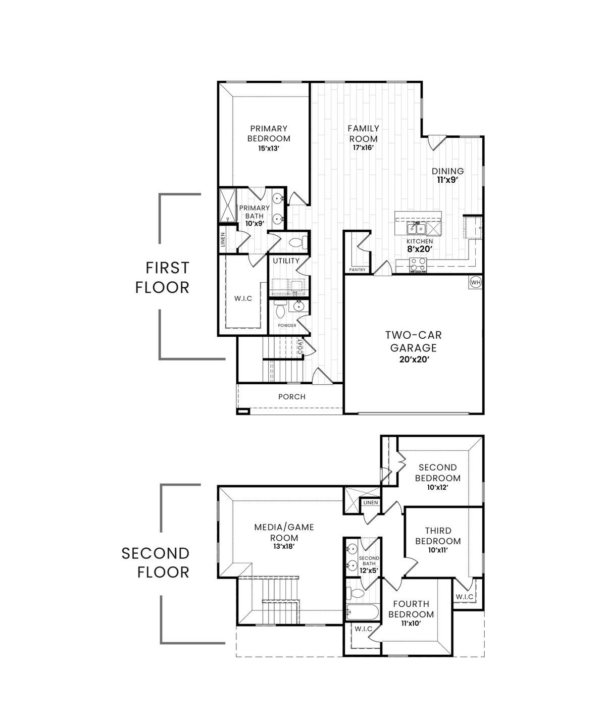 2D floor plan layout for the Mockingbird Plan by Dunhill Homes in Courtland Place, Cleburne, TX (Image 1).