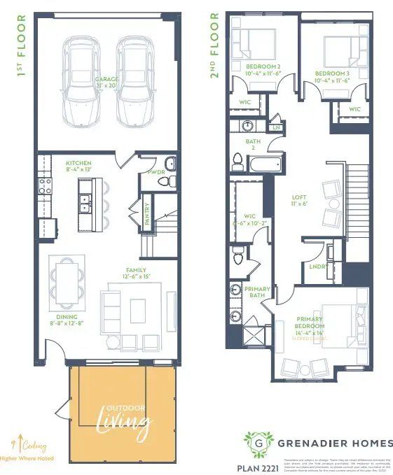 2D floor plan layout for the Birch by Grenadier Homes in Willow Grove, Melissa, TX (Image 1).