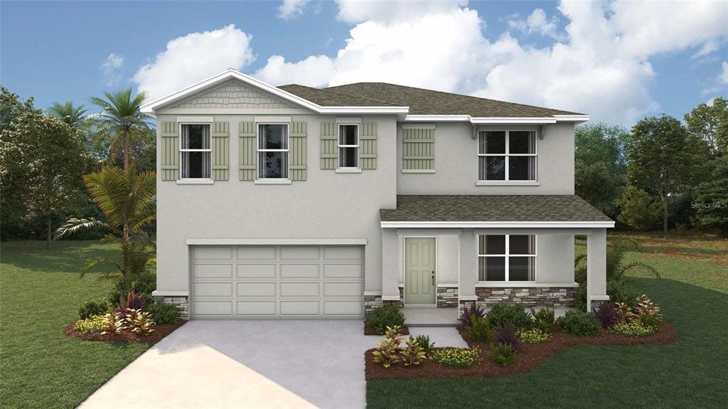 Front exterior of a new home in Sandal Key, Brooksville, FL, highlighting curb appeal (Image 1).