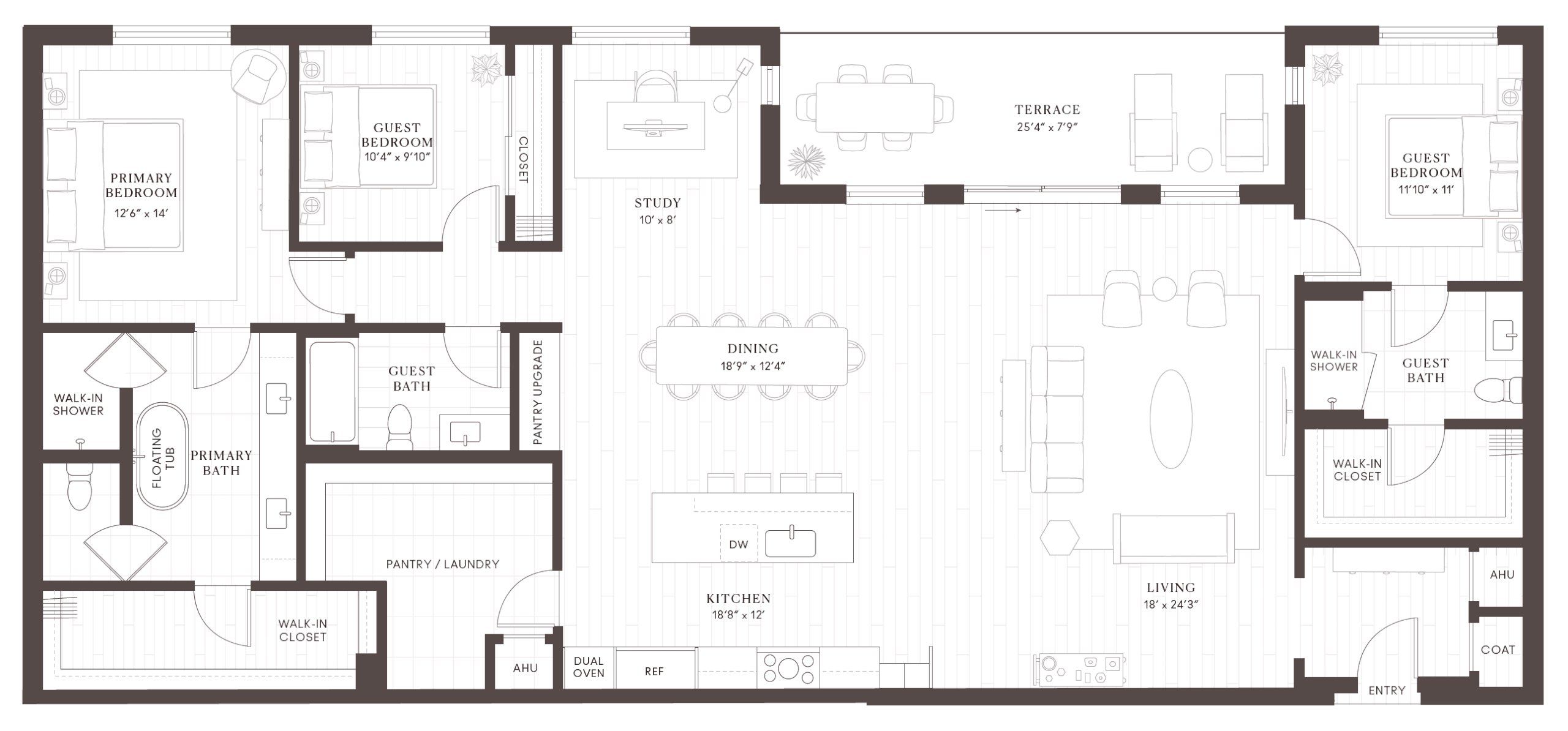 2D floor plan layout for the C17 Penthouse by Intracorp in Leland South Congress, Austin, TX (Image 1). 2D floor plan layout for the C17 Penthouse by Intracorp in Leland South Congress, Austin, TX (Image 1).