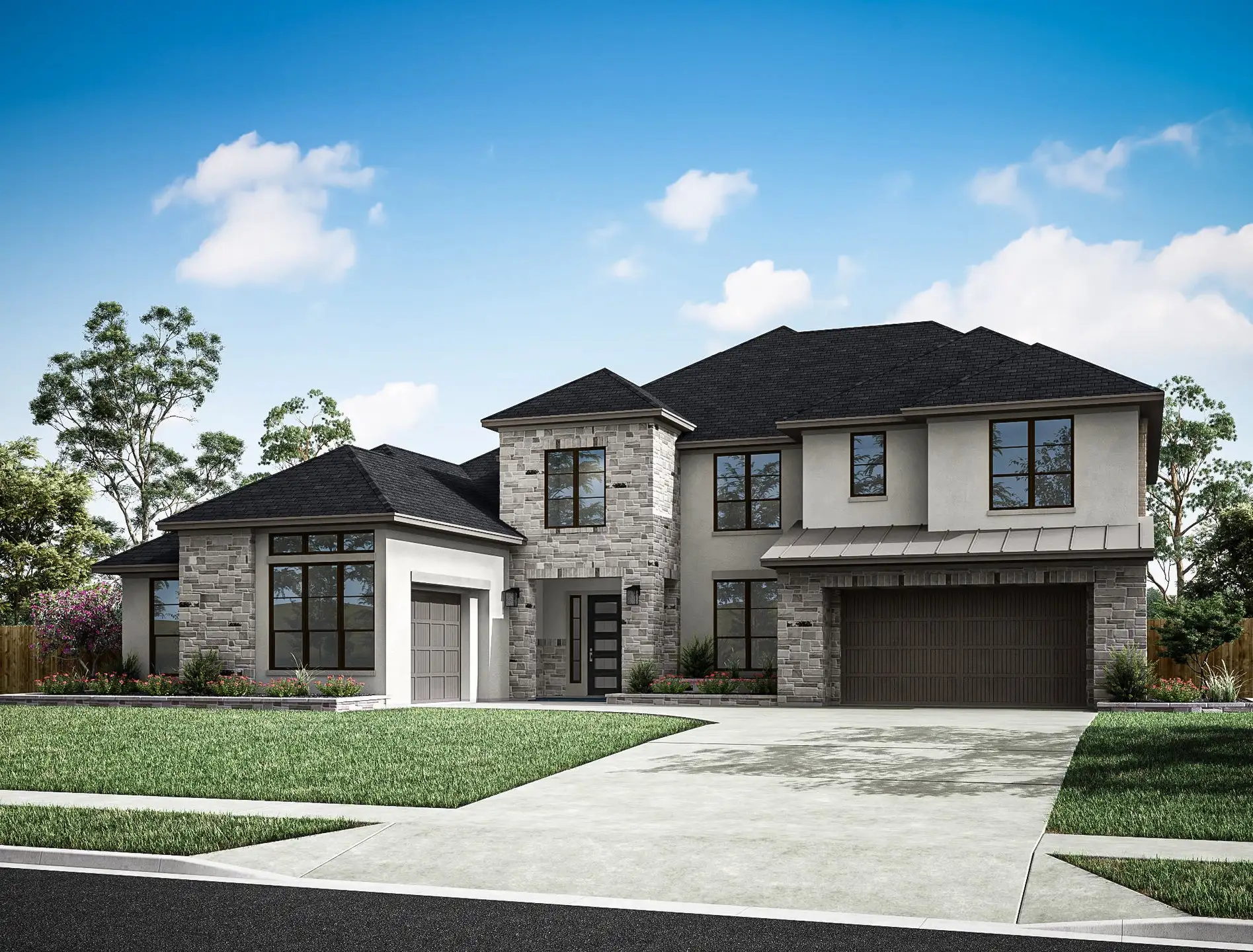 Front exterior of a new home in Woodson’s Reserve, Spring, TX, highlighting curb appeal (Image 1). Front exterior of a new home in Woodson’s Reserve, Spring, TX, highlighting curb appeal (Image 1).