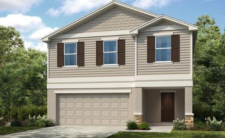 Front exterior of a new home in Coasterra Community Group Page, Palmetto, FL, highlighting curb appeal (Image 1). Front exterior of a new home in Coasterra Community Group Page, Palmetto, FL, highlighting curb appeal (Image 1).