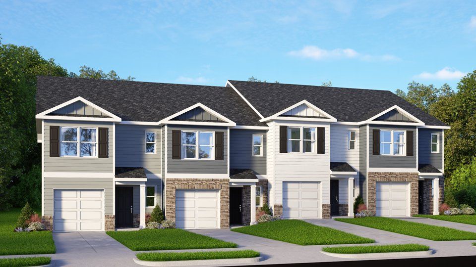 Front exterior of a new home in The Townes at Martin Farms, Aberdeen, NC, highlighting curb appeal (Image 1). Front exterior of a new home in The Townes at Martin Farms, Aberdeen, NC, highlighting curb appeal (Image 1).