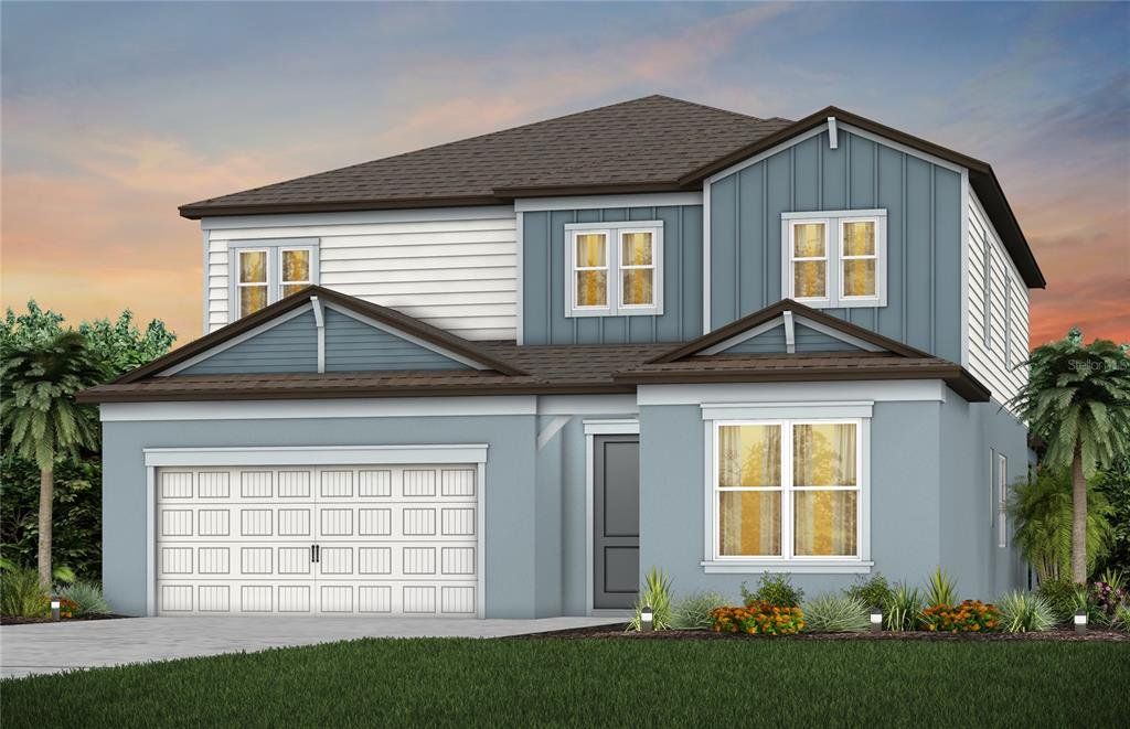 Front exterior of a new home in Riverwood, Zephyrhills, FL, highlighting curb appeal (Image 1). Front exterior of a new home in Riverwood, Zephyrhills, FL, highlighting curb appeal (Image 1).