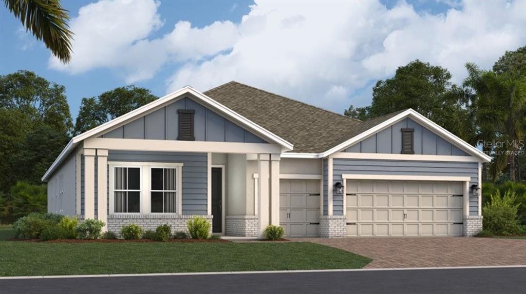 Front exterior of a new home in Rivington: Executive Collection, Debary, FL, highlighting curb appeal (Image 1). Front exterior of a new home in Rivington: Executive Collection, Debary, FL, highlighting curb appeal (Image 1).