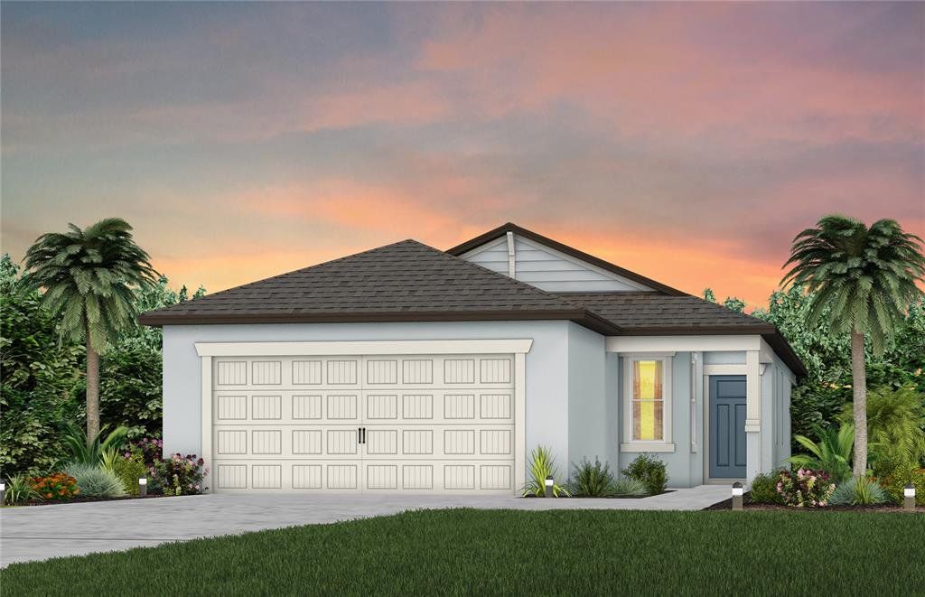 Front exterior of a new home in Riversong, Parrish, FL, highlighting curb appeal (Image 1). Front exterior of a new home in Riversong, Parrish, FL, highlighting curb appeal (Image 1).