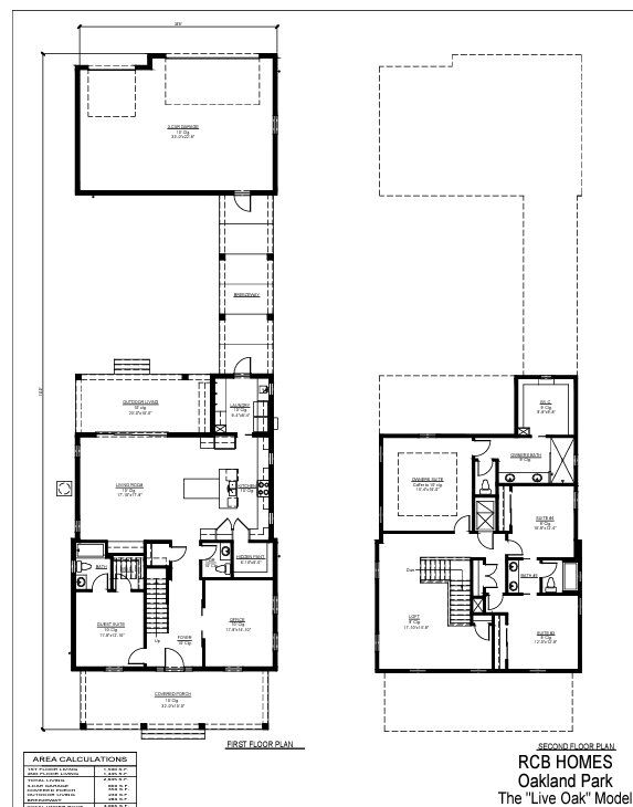 2D floor plan layout for the The Live Oak II by RCB Homes in Oakland Park, Winter Garden, FL (Image 1).
