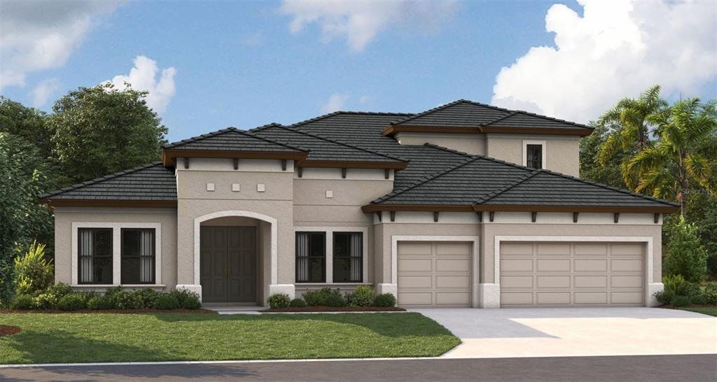 Front exterior of a new home in Barrington Preserve, Parrish, FL, highlighting curb appeal (Image 1). Front exterior of a new home in Barrington Preserve, Parrish, FL, highlighting curb appeal (Image 1).
