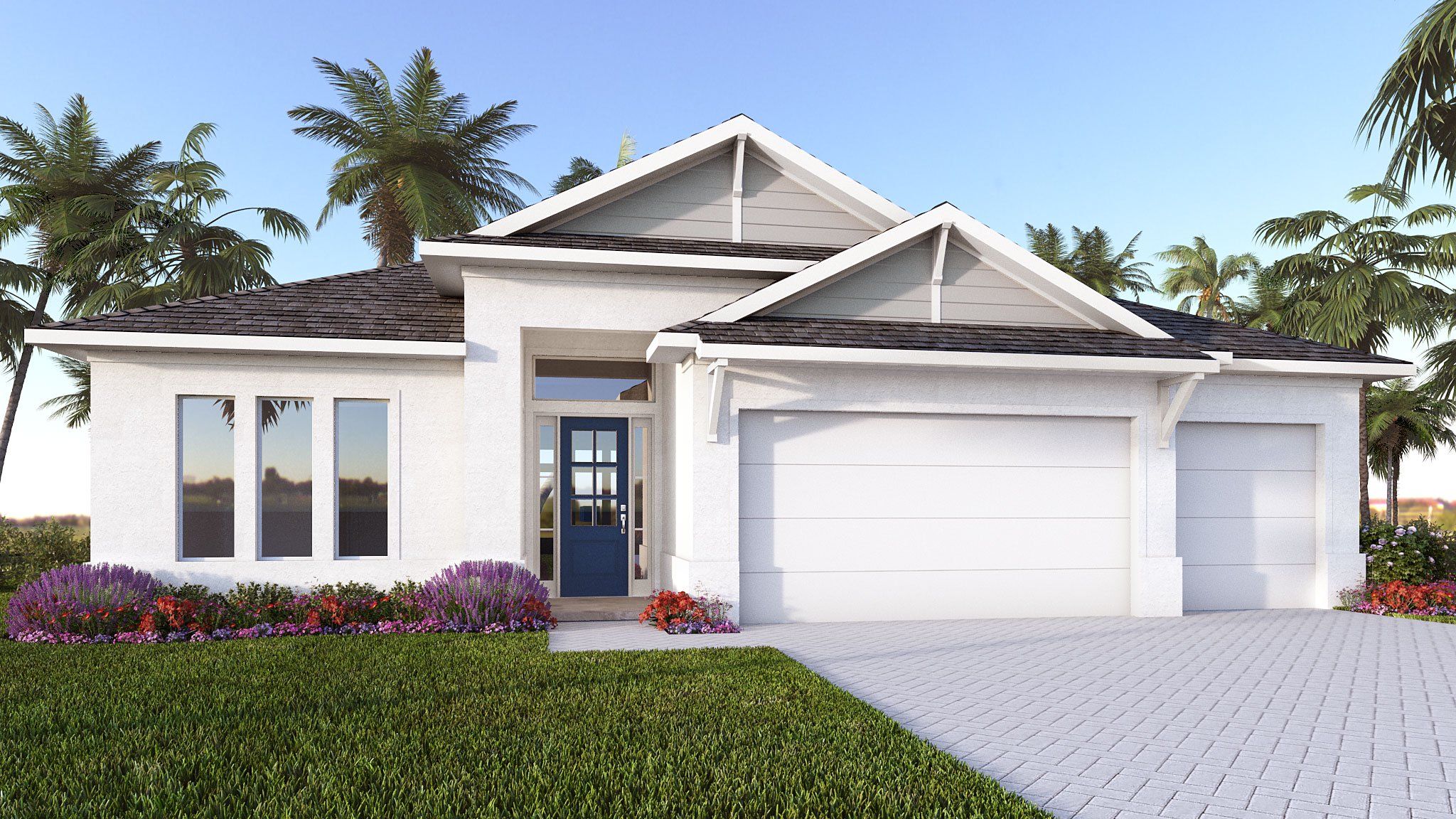 Front exterior of a new home in Turnleaf, Punta Gorda, FL, highlighting curb appeal (Image 1). Front exterior of a new home in Turnleaf, Punta Gorda, FL, highlighting curb appeal (Image 1).