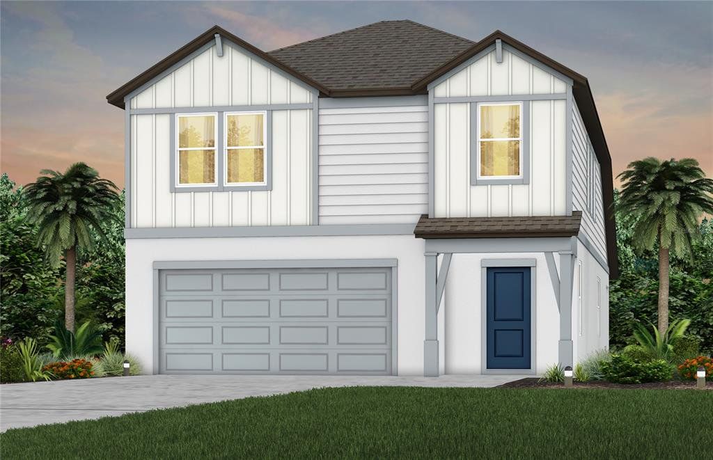 Front exterior of a new home in Riverwood, Zephyrhills, FL, highlighting curb appeal (Image 1). Front exterior of a new home in Riverwood, Zephyrhills, FL, highlighting curb appeal (Image 1).