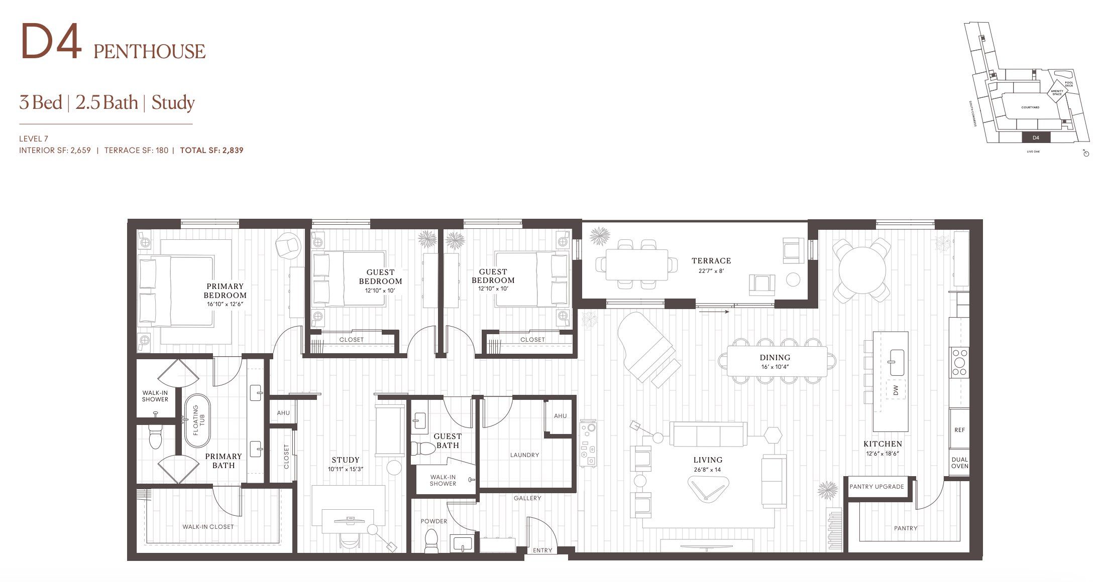 2D floor plan layout for the D4 Penthouse by Intracorp in Leland South Congress, Austin, TX (Image 1). 2D floor plan layout for the D4 Penthouse by Intracorp in Leland South Congress, Austin, TX (Image 1).