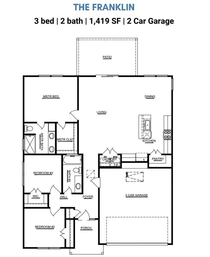 2D floor plan layout for the The Franklin by ICONIQ Homes in Hill & Dale Ranch, Splendora, TX (Image 1). 2D floor plan layout for the The Franklin by ICONIQ Homes in Hill & Dale Ranch, Splendora, TX (Image 1).
