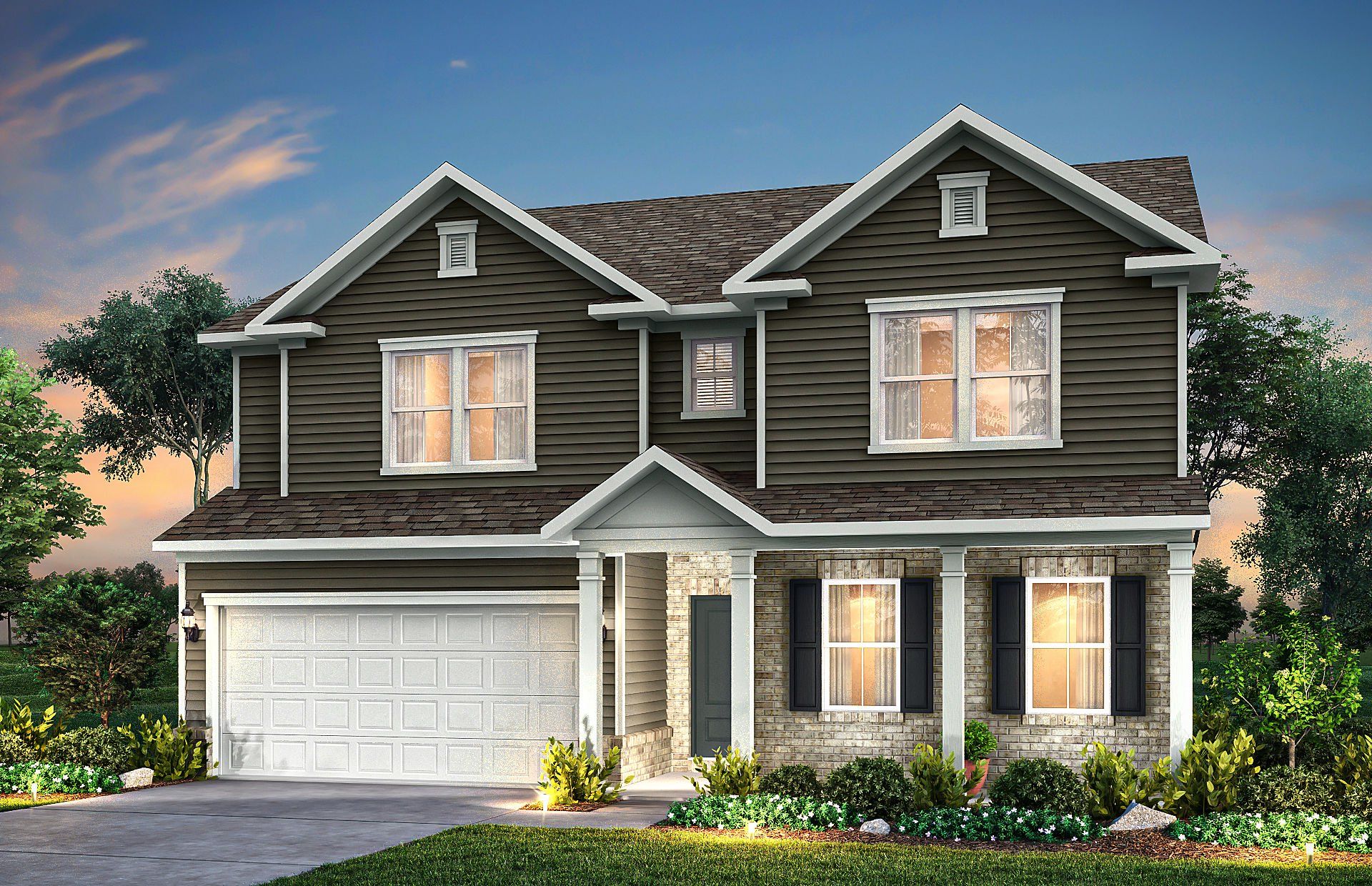 Front exterior of a new home in Hamlet at Carothers Crossing, La Vergne, TN, highlighting curb appeal (Image 1).