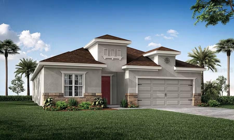 Front exterior of a new home in Estates at Hickory Cove - Single-Family Homes, St. Cloud, FL, highlighting curb appeal (Image 1). Front exterior of a new home in Estates at Hickory Cove - Single-Family Homes, St. Cloud, FL, highlighting curb appeal (Image 1).