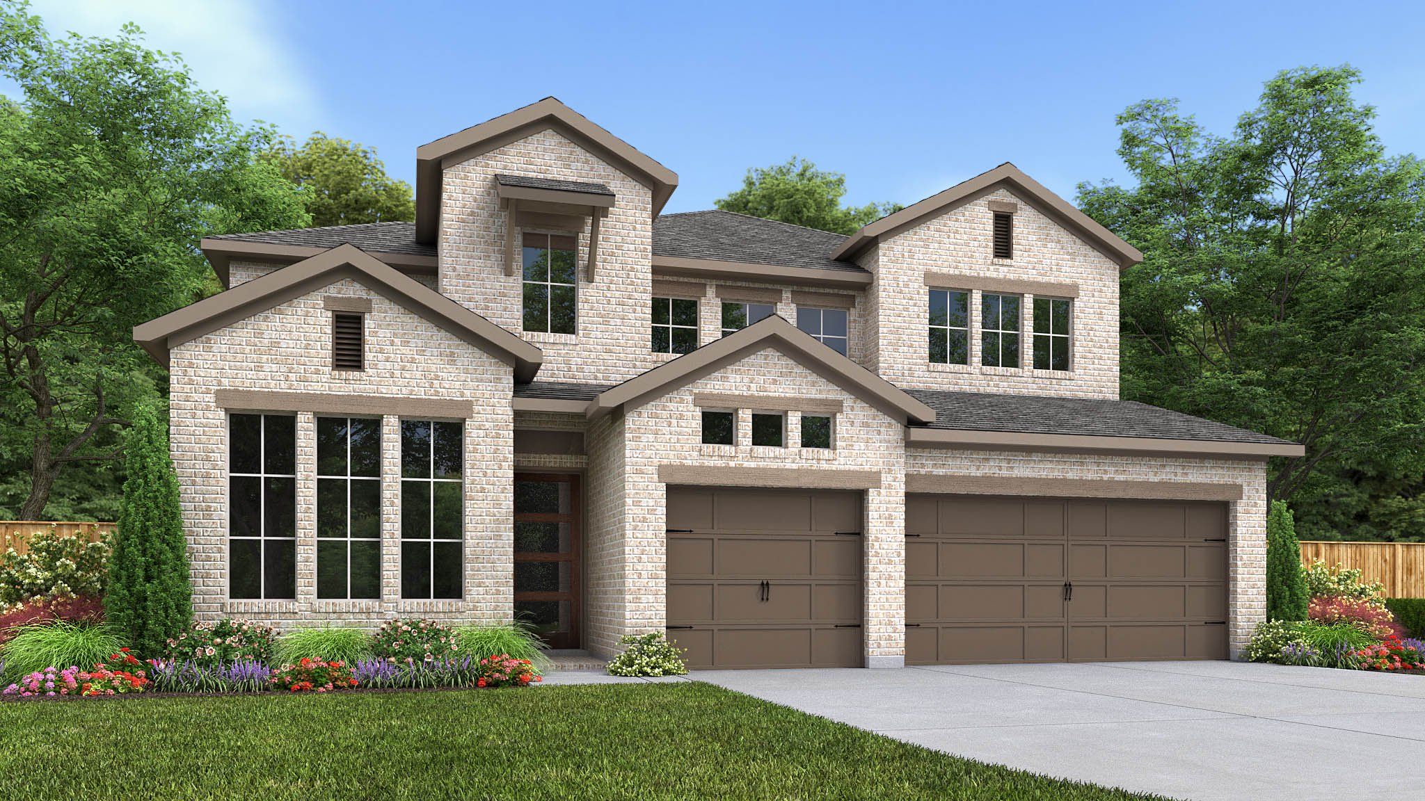 Front exterior of a new home in Cibolo Valley Heights 65', Cibolo, TX, highlighting curb appeal (Image 1).